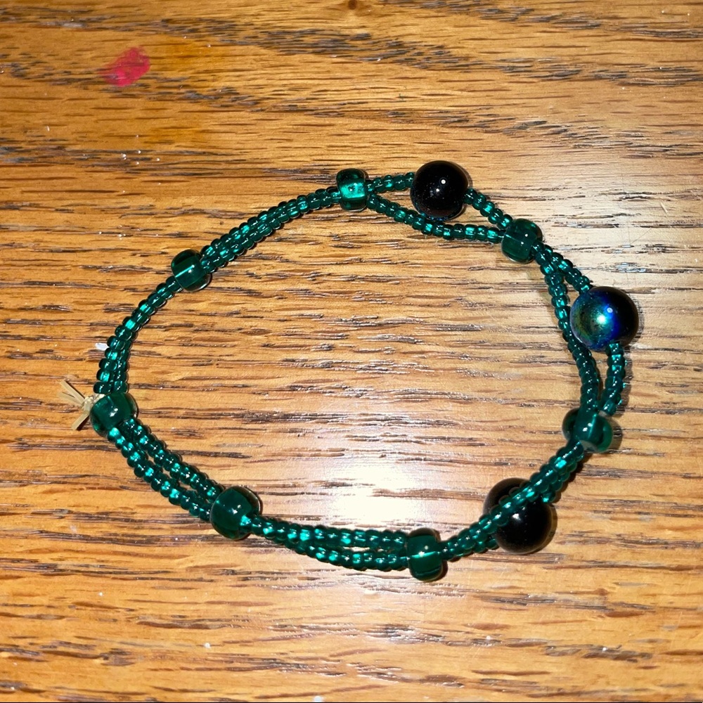 Teal and Black Handmade Beaded Bracelet